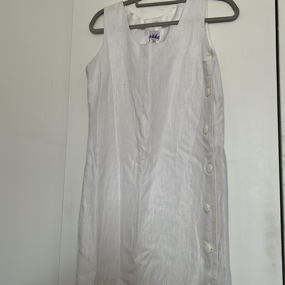 Vintage Sake White Linen Midi Dress